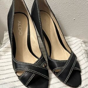ALDO Black Peep-Toe Stitched Heels